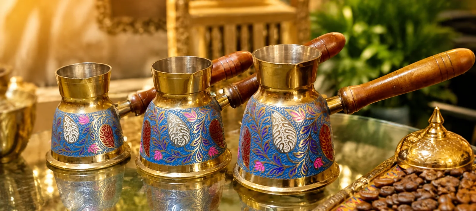 ركوة قهوة تركية نحاسية مزخرفة