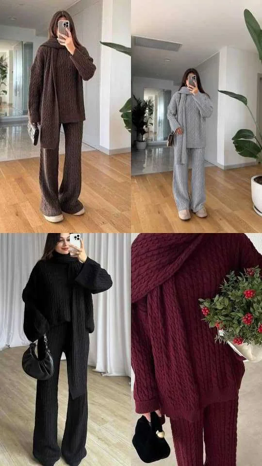 بيجامة تريكو شتوي مع سكارف 5